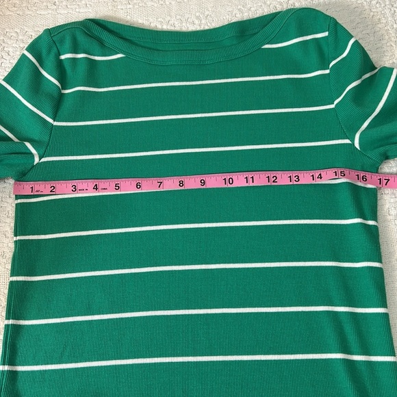 Talbots Green Elbow Sleeve Ribbed Top LAGOON STRIPE Size Large - Picture 5 of 7